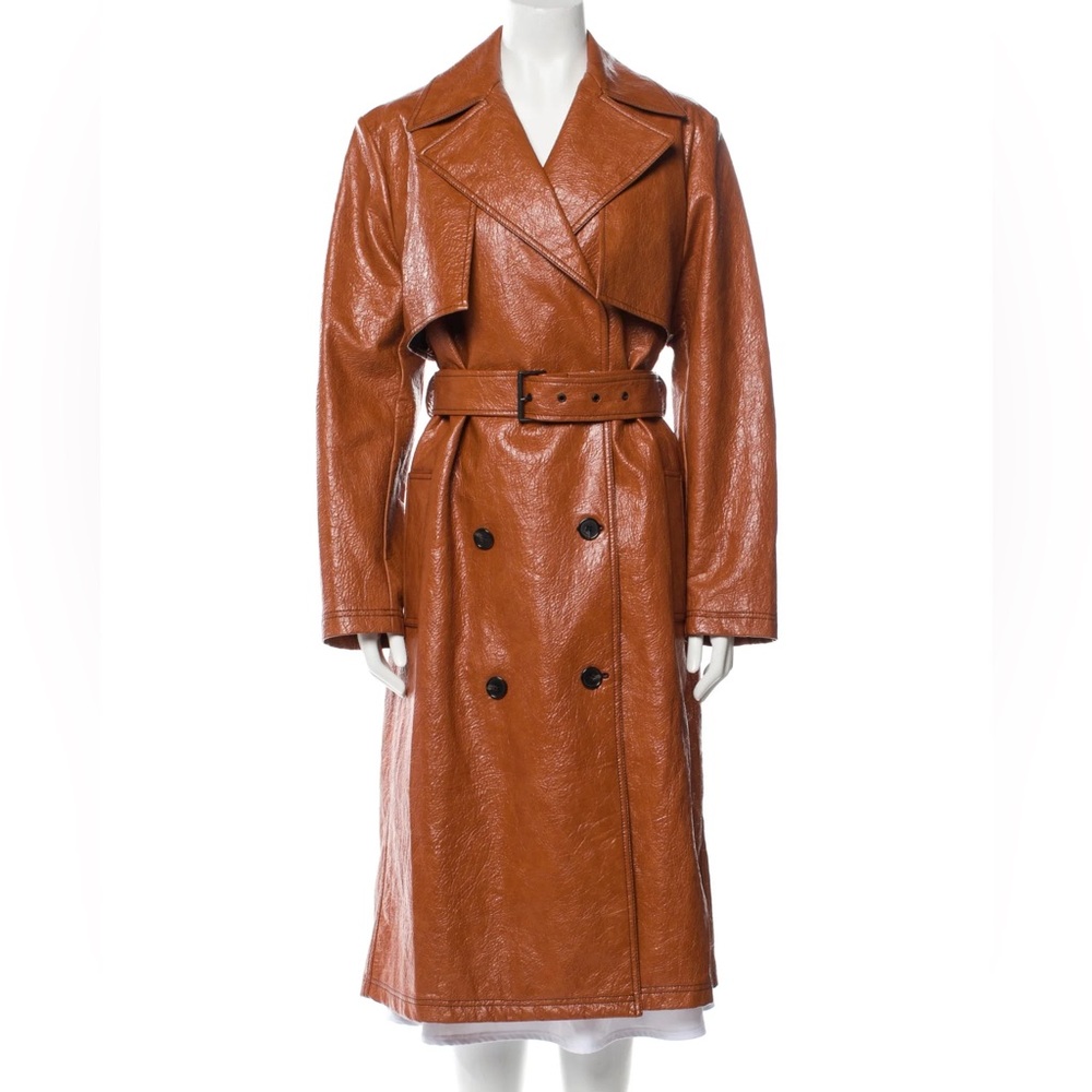 Msgm Brown Leather Trench Coat